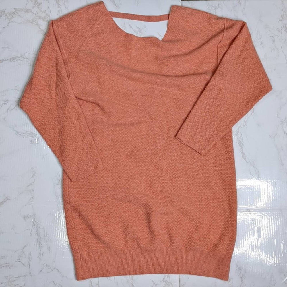 Free People Tunic Sweater Large 100% Cashmere Pullover Geometric Knit Salmon